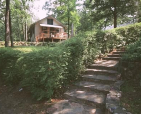 Walkway leading to Cabin 4 with scenic view – peaceful cozy cabin Hot Springs retreat